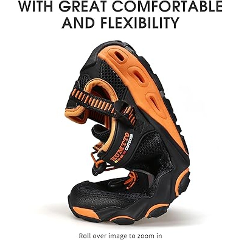 New Humtto Mens Size 9-9.5 Black Orange Amphibious Hiking Water Sandlas Shoes
