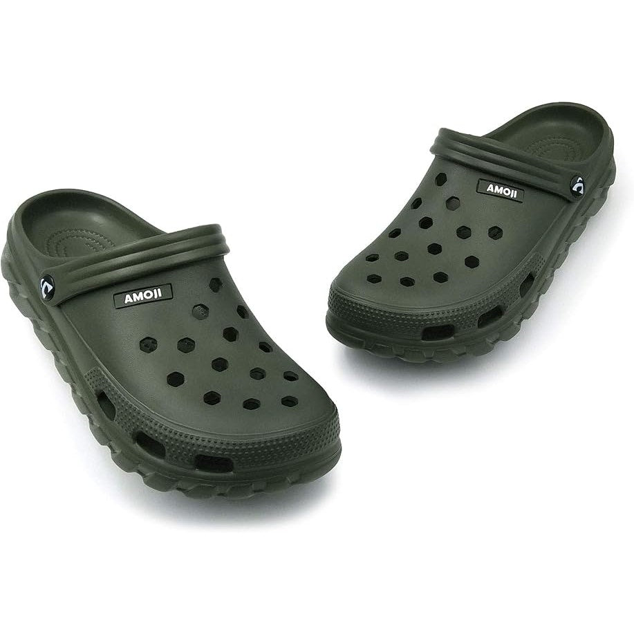 Amoji Mens Size 6 Army Green Clogs Round Toe Sandal Garden Water Shoes